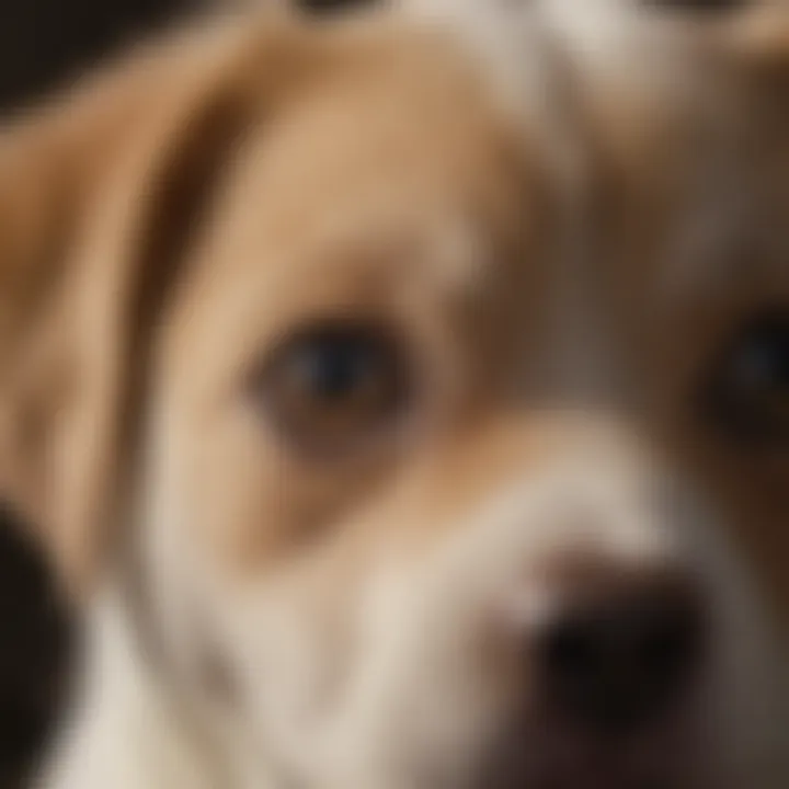 A close-up of a puppy's face showing curiosity during training