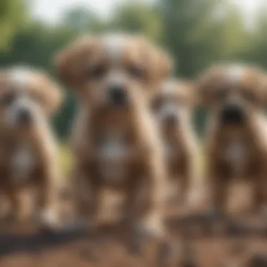 A group of different puppy breeds participating in a training session