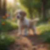 A young puppy engaging in training exercises in a sunny park