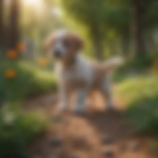 A young puppy engaging in training exercises in a sunny park