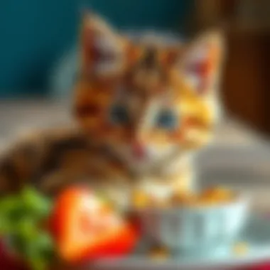 Savoring a Balanced Diet Healthy kitten enjoying a meal