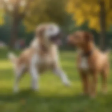 Happy dog playing with a dog day sitter in a park