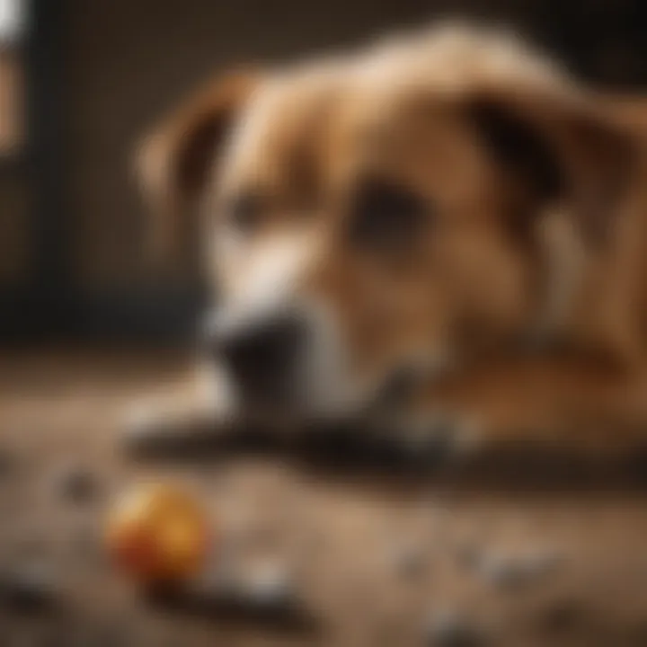 Dog with engaging toys to prevent digging