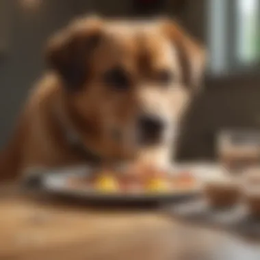 Dog enjoying dinner meal