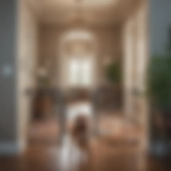 A spacious entryway featuring a modern dog gate design