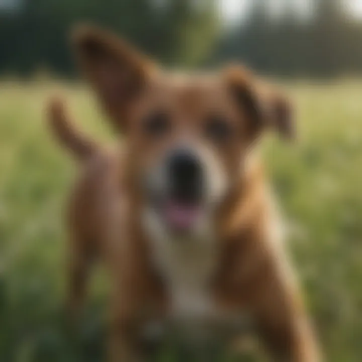Dog in field surrounded by grass