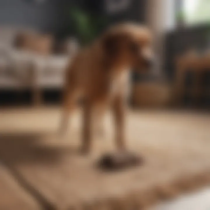 Dog inspecting jute rug texture