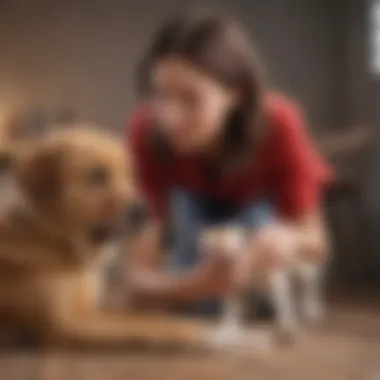 Dog owner administering medication to their pet