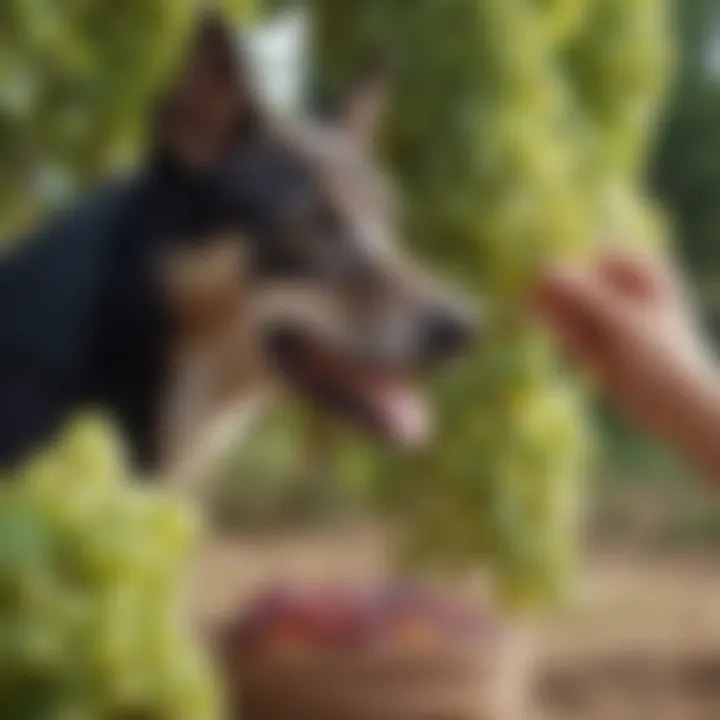 Graphic of a dog owner removing grapes from reach