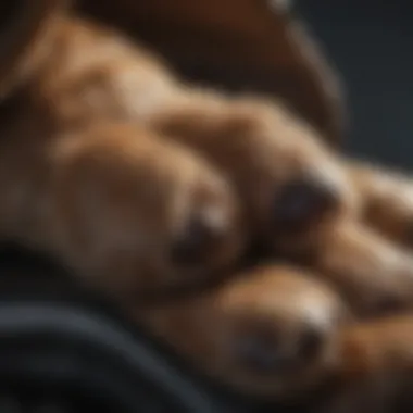 Close-up of a dog's paw in a protective boot