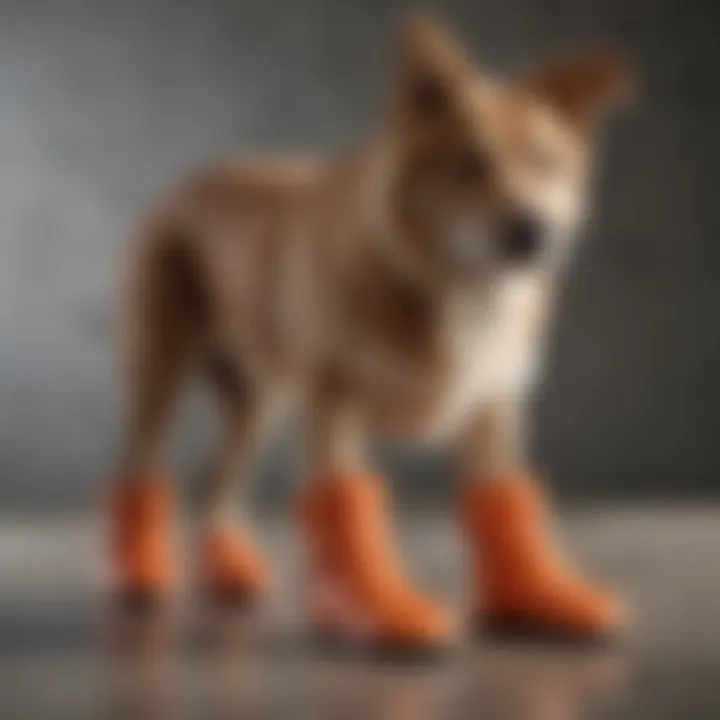 Dog wearing protective booties to prevent hot spots on paws