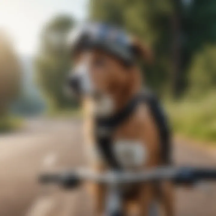 Dog wearing safety gear while riding a bike