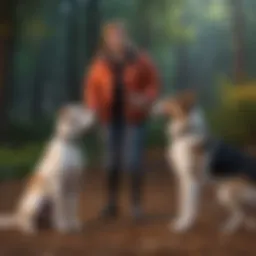 A trainer giving commands to a well-behaved dog