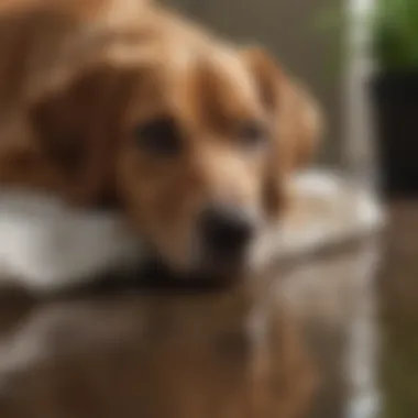 Dog with guilty expression beside the wet spot