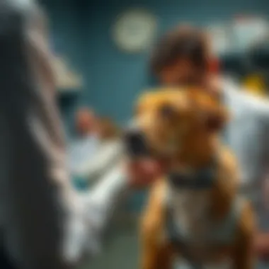 A veterinarian examining a dog