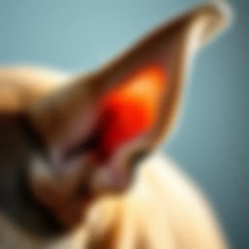 Close-up of a dog's ear showing signs of yeast infection