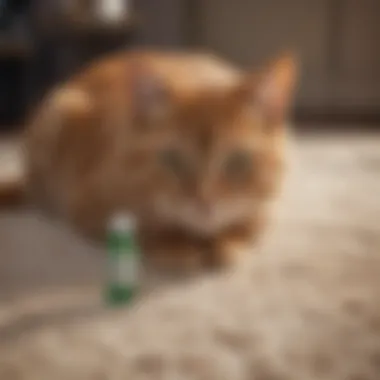 Pet owner applying a cleaning solution on a carpet