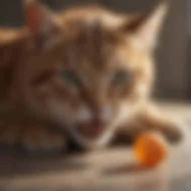 Cat playing with dental chew toy