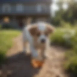 Playful puppy exploring outside