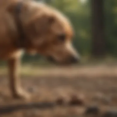 Dog sniffing away from feces