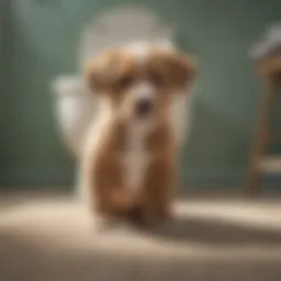 A playful puppy in a designated potty area