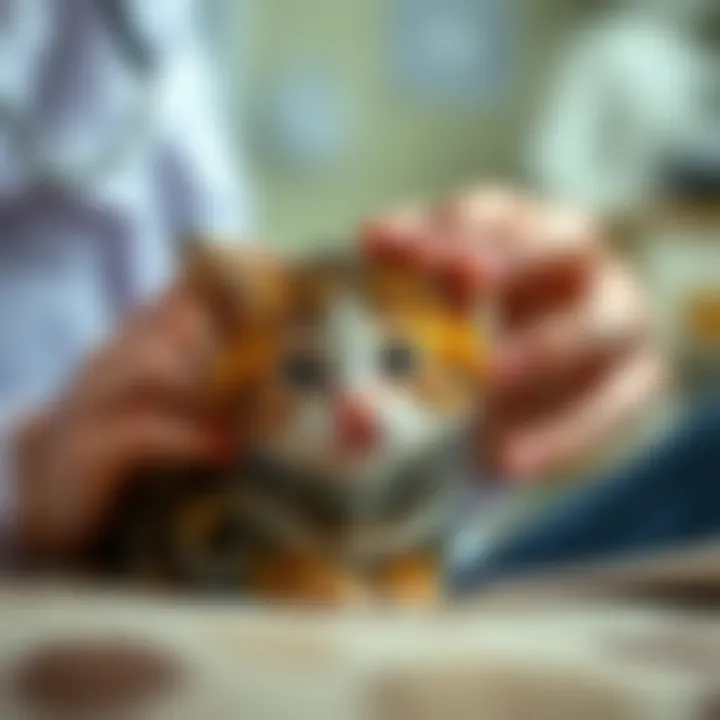 A comforting scene of a caregiver gently grooming a kitten, highlighting the importance of regular checks.