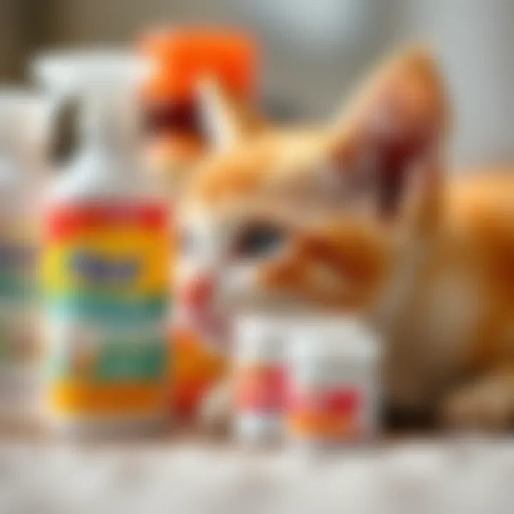 A close-up of flea prevention products designed specifically for young felines.