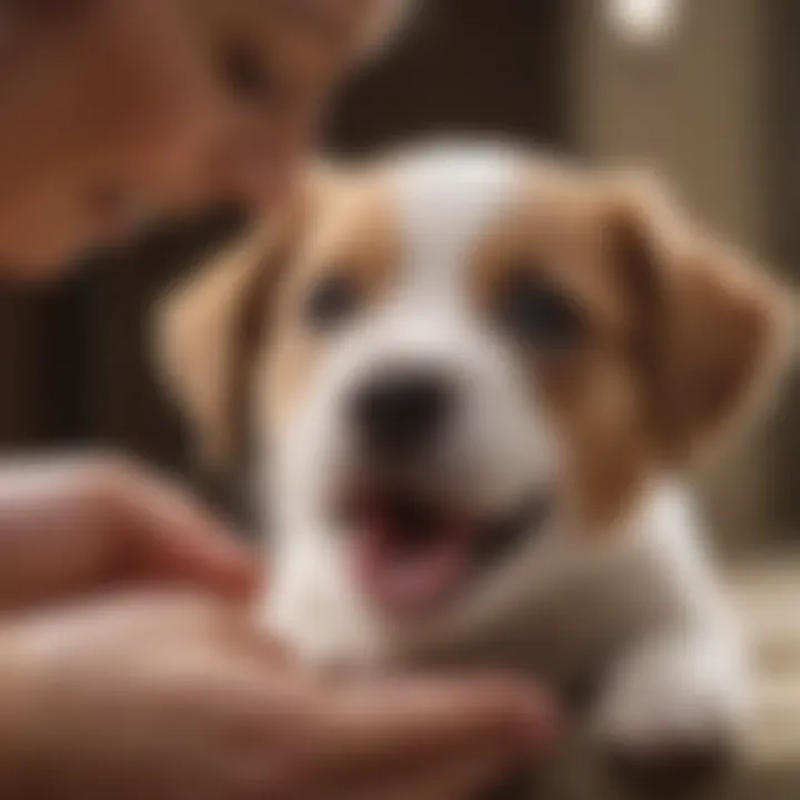 Owner gently massaging puppy's gums