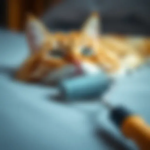 Close-up of a lint roller removing cat hair from fabric