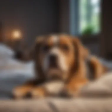 A calm dog resting peacefully on a cozy bed