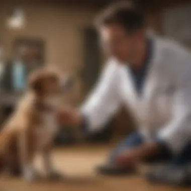 A veterinarian examining a dog for health issues