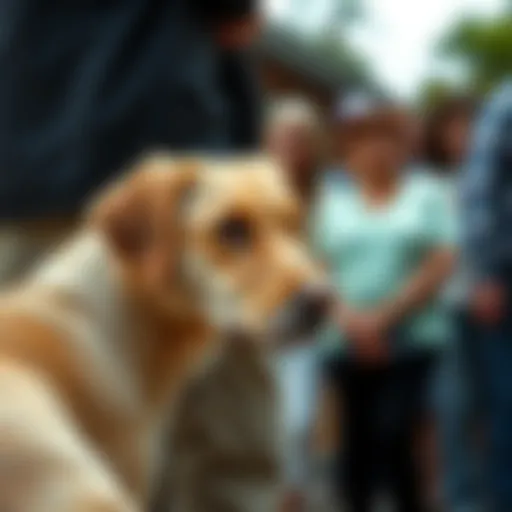 A Dog's Calm Observation A serene dog calmly observing a group of people