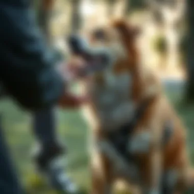 A trainer using positive reinforcement with a dog