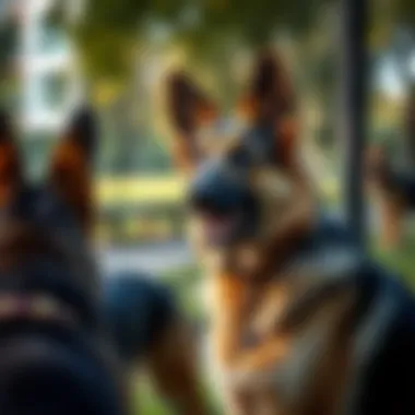Importance of Socialization for German Shepherds A German Shepherd socializing with other dogs in a park