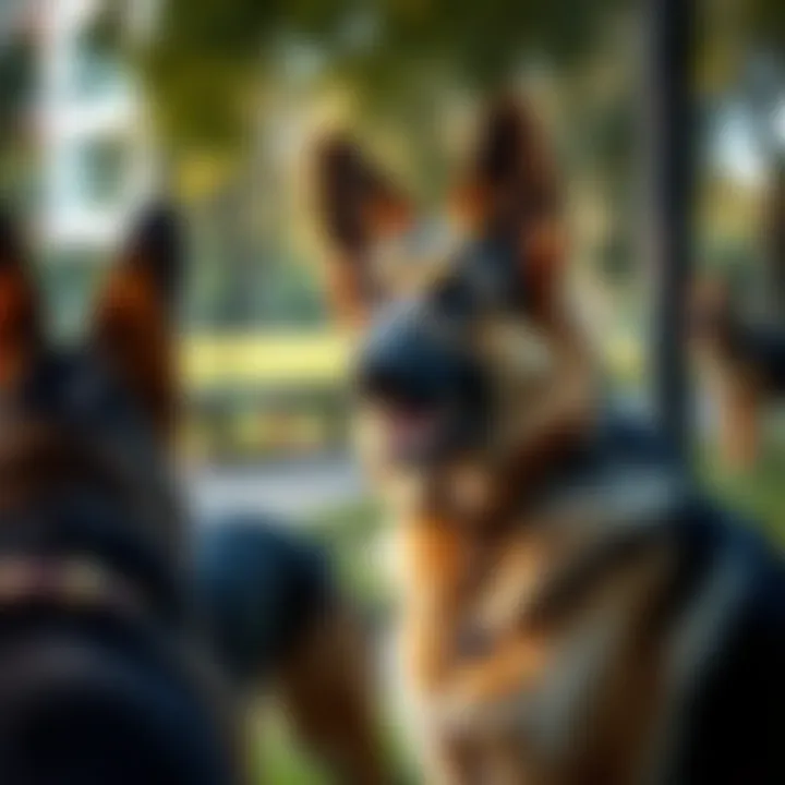 Importance of Socialization for German Shepherds A German Shepherd socializing with other dogs in a park