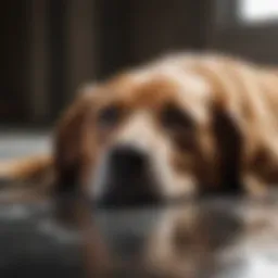 A dog lying on a cool surface to alleviate heat