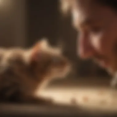 Veterinarian examining cat with mites