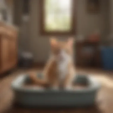 Elegant cat exploring a litter box