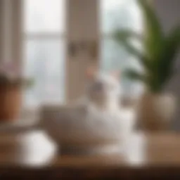 Elegant ceramic cat bowl in white color with floral design