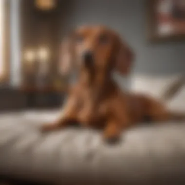 Elegant dachshund on a luxury dog bed