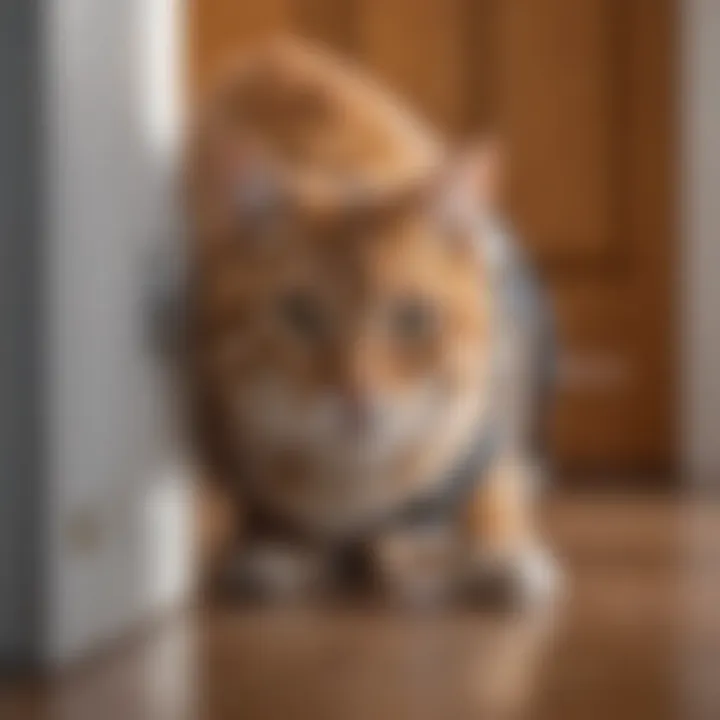 Elegant feline entering high-tech cat door