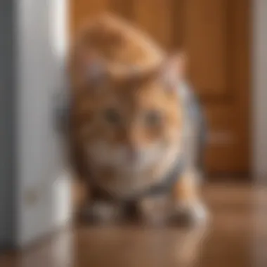 Graceful Feline Entry Elegant feline entering high-tech cat door