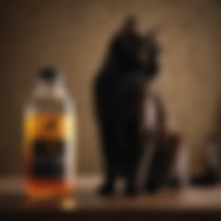 Elegant feline silhouette with taurine supplement bottle