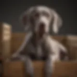 Elegant Weimaraner Resting in Spacious Crate