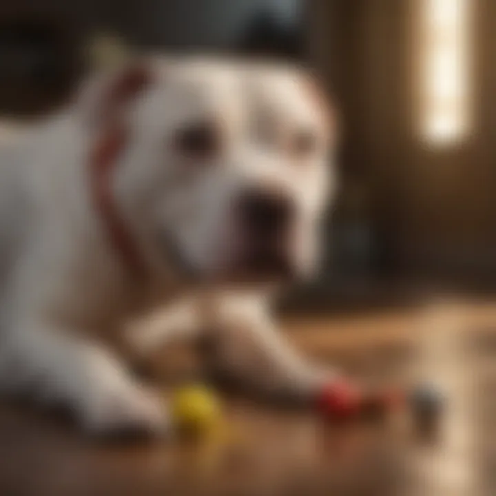 Pitbull playing with treat-dispensing toy