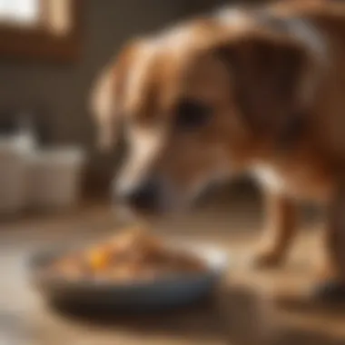 Dog engaging with slow-feed dish