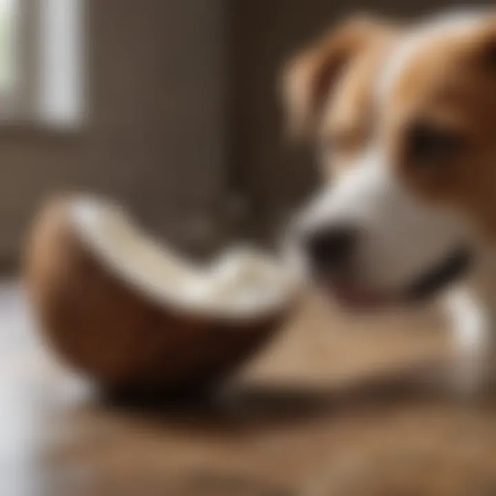 Dog licking a bowl of coconut oil