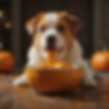 Dog eating a spoonful of pumpkin puree