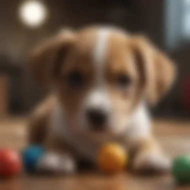 A variety of colorful training toys for puppies