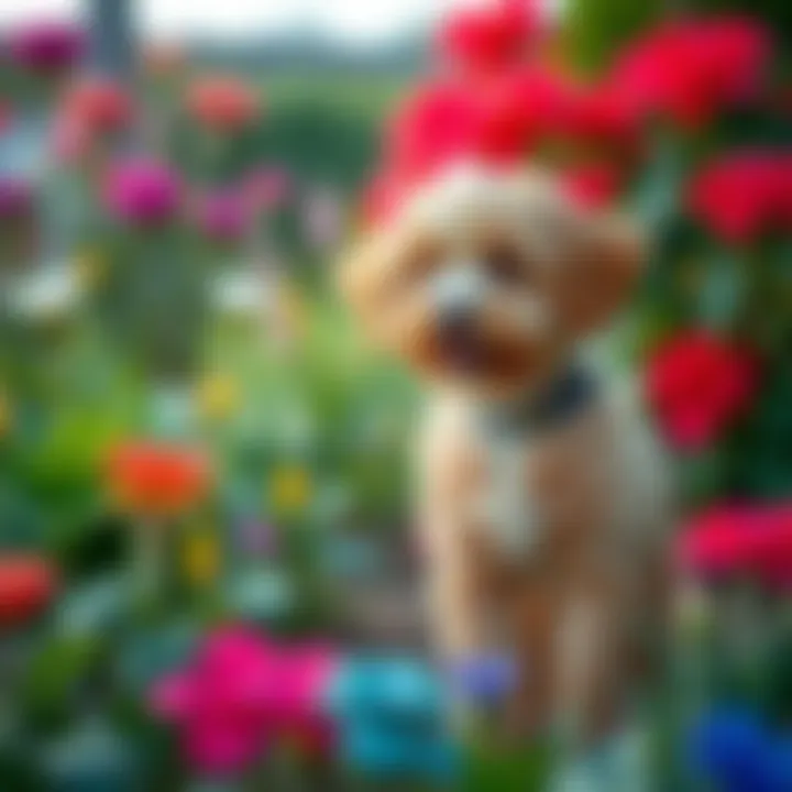 Playful AKC Toy Poodle in a vibrant garden